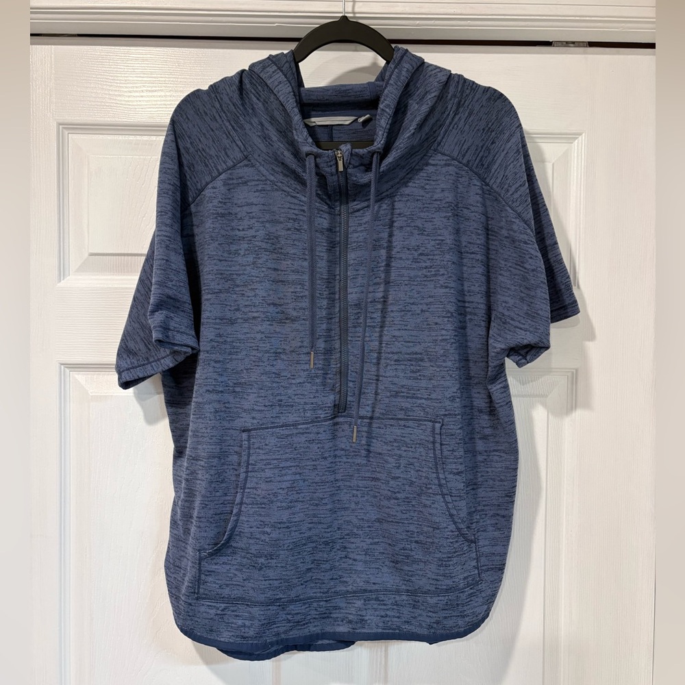 Athleta Heathered Navy Short-Sleeve Hoodie